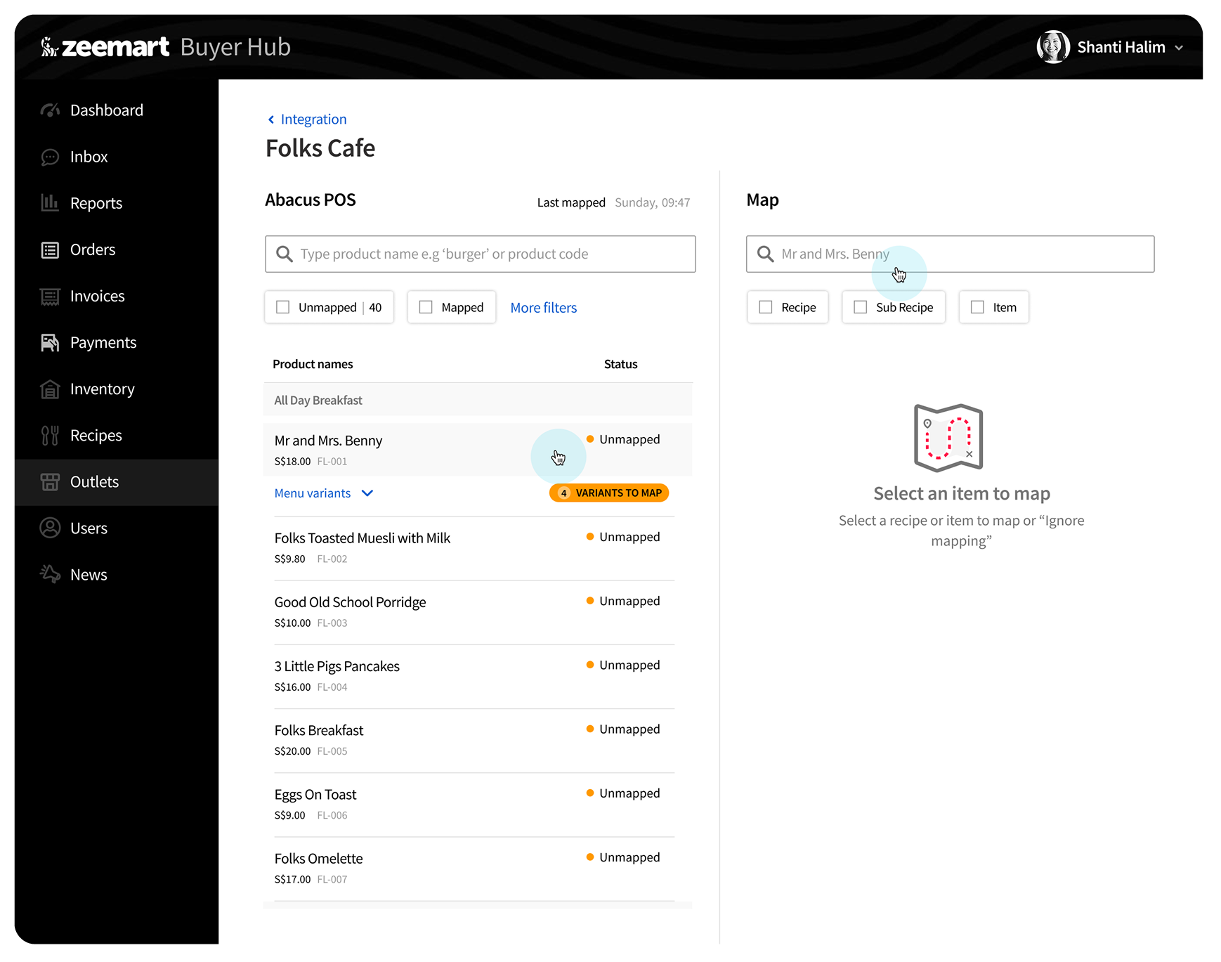 After: the redesigned split-view mapping screen