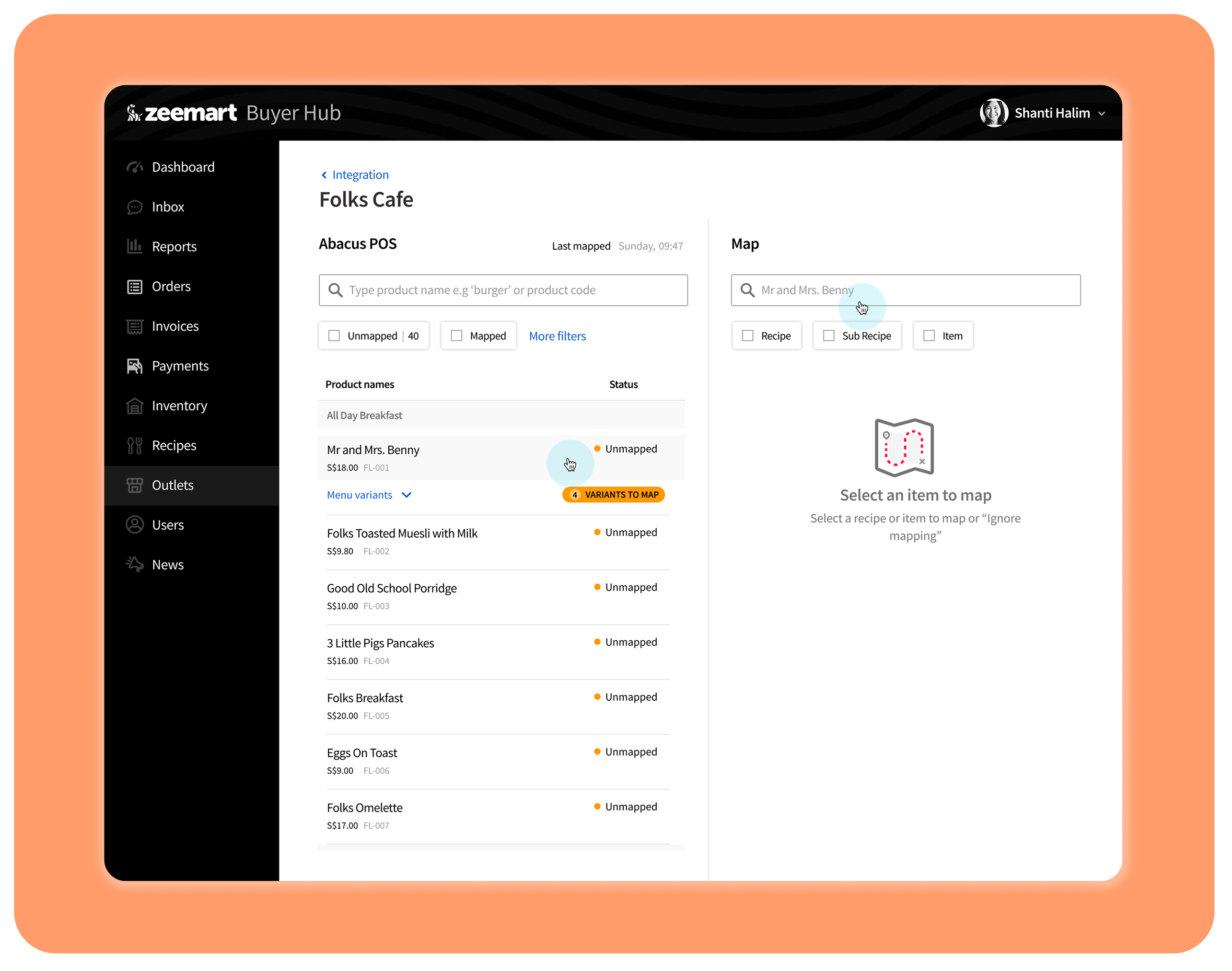 Zeemart Buyer Hub POS-to-inventory mapping screen