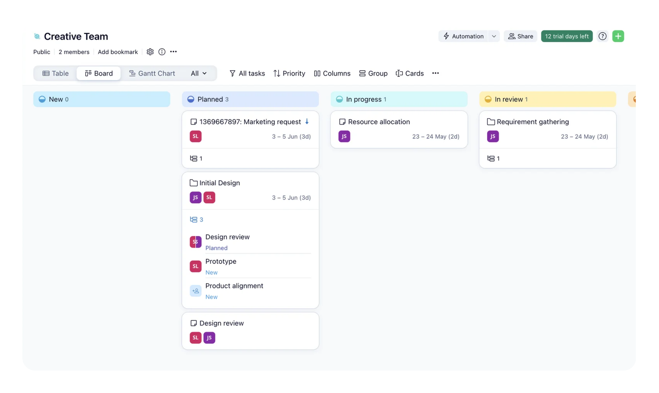 A kanban board tool used as reference inspiration, tasks grouped into columns